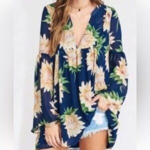 Show Me Your Mumu Sunflower Dreams Tunic Top | Navy Floral Chiffon Boho Blouse